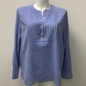 Lane Bryant Sz 18/20 Linen Blend Pleated Popover Tunic Top Blue Roll Tab Casual